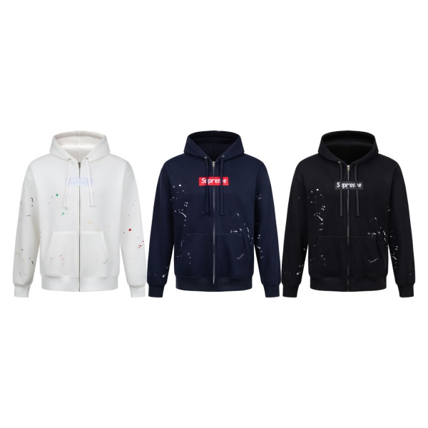 SUPREME × MM6 Maison Margiela コピー 2026 話題コラボ ペイントスプラッシュ Box Logo フルジップパーカー オーバーサイズ