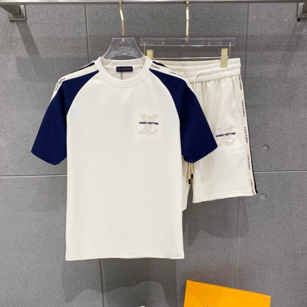 新作注目 Louis Vuitton 激安 配色ラグラン半袖Tシャツセットアップ サイドテープ ルイ・ヴィトン