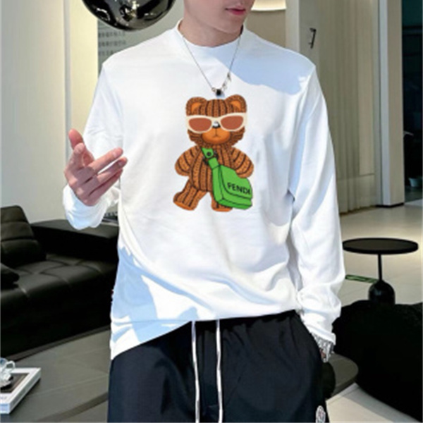 ベアグラフィック グリーンバッグ FENDI フェンディ コピー 長袖Tシャツ クルーネック