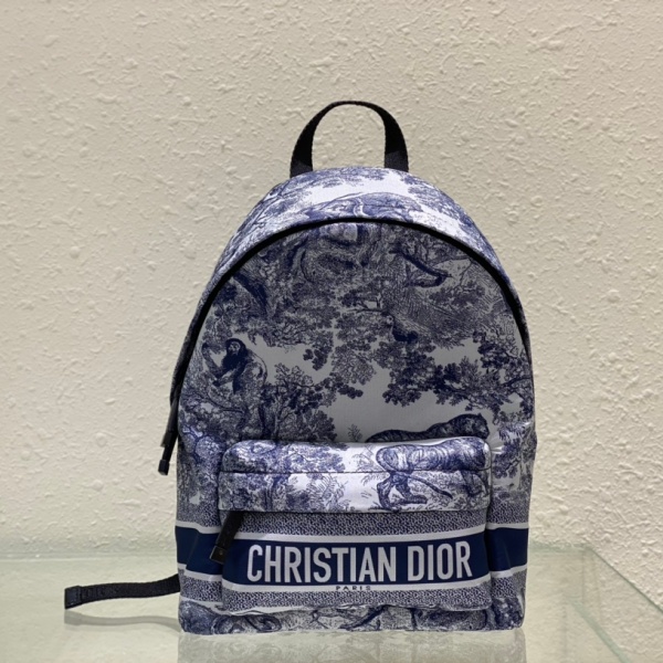 アート柄が映える Dior ミニバックパック ディオール激安 トワルドゥジュイ ブルー系 フロントポケット
