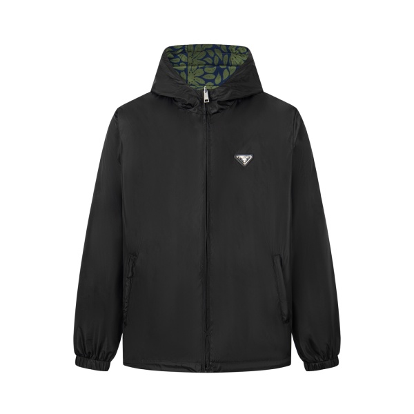 印象チェンジ自在 プラダ激安 リバーシブルジャケット PRADA オリーブフラワー 軽量ウインドブレーカー