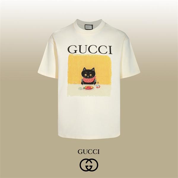 ブラックキャットアート イエローフレーム レッドスカーフ GUCCI グッチ コピー 半袖Tシャツ 予約注目