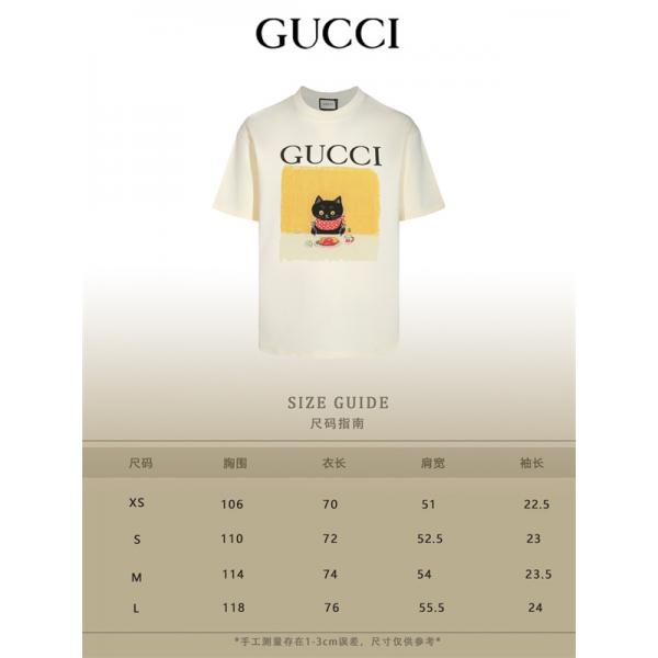 ブラックキャットアート イエローフレーム レッドスカーフ GUCCI グッチ コピー 半袖Tシャツ 予約注目