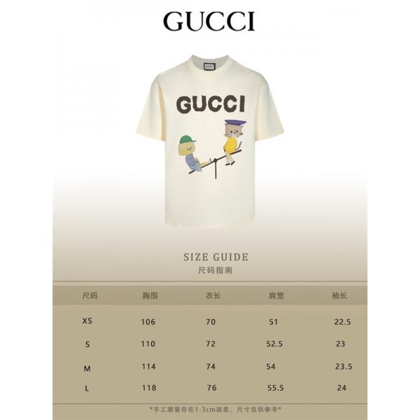 シーソーキャット 手描き風アニマル 配色イラスト GUCCI グッチ コピー 半袖Tシャツ 新着注目