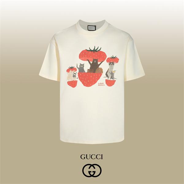 ストロベリーアニマル カラフルイラスト ポップアート GUCCI グッチ コピー 半袖Tシャツ 視線集中