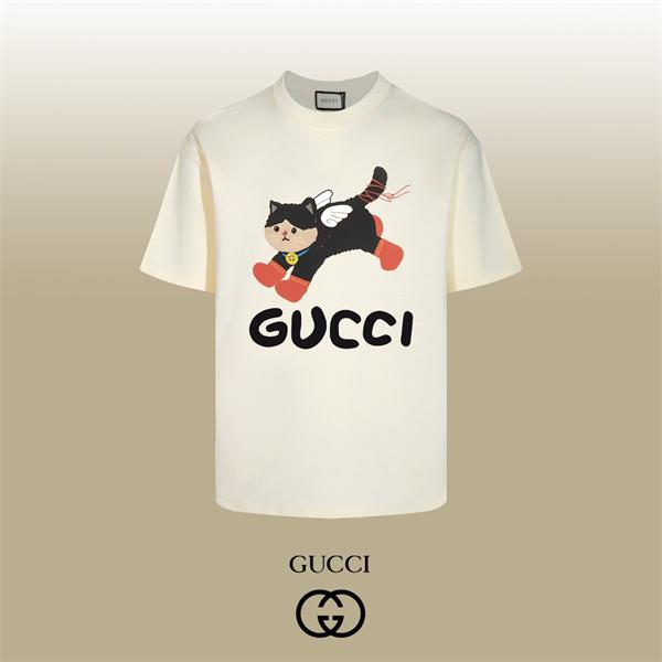 飛び猫モチーフ 遊び心プリント 夏映え GUCCI グッチ コピー 半袖Tシャツ 人気上昇 2026新作