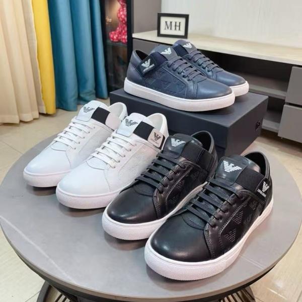 新作注目 型押しデザイン Emporio Armani 激安 スニーカー 軽量ソール すっきりシルエット デイリー主力