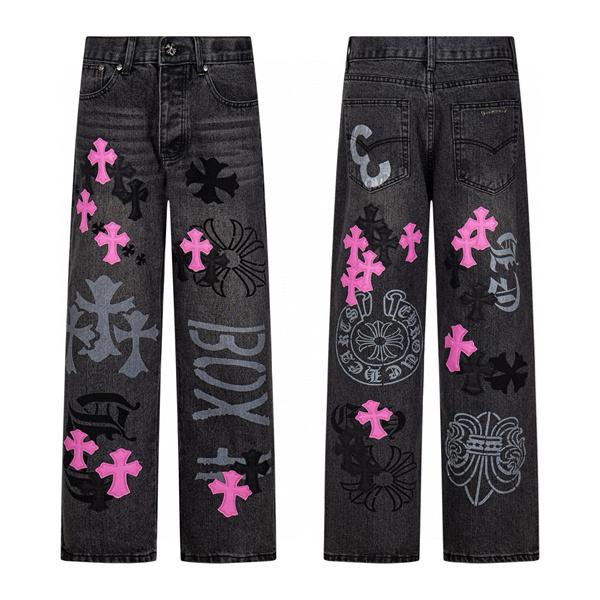 アート総柄 ワイドストレート CHROME HEARTS クロムハーツ コピー デニムパンツ 人気急伸