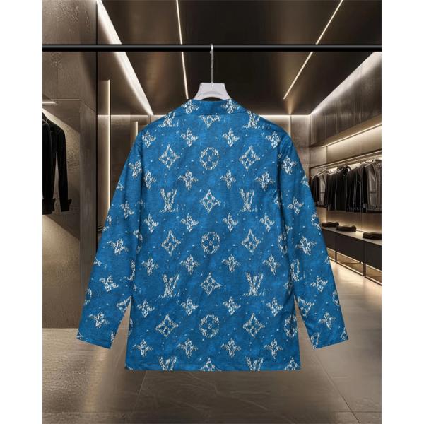 VUITTON ルイヴィトンモノグラム総柄 シングル テーラードジャケット 48 ブルーモノグラム 総柄デザイン モード映え LOUIS VUITTON ルイ