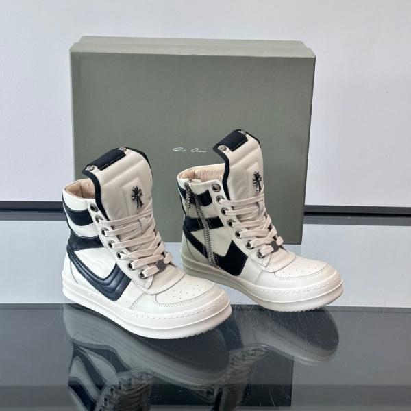 売れ行き好調 約3.5cmソール Rick Owens 激安 レザースニーカー 異素材コンビ クロスディテール リック・オウエンス