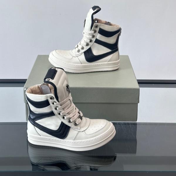 売れ行き好調 約3.5cmソール Rick Owens 激安 レザースニーカー 異素材コンビ クロスディテール リック・オウエンス