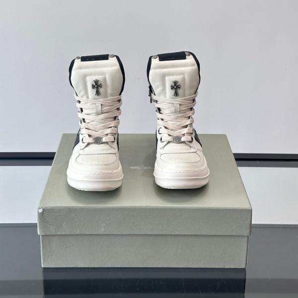 売れ行き好調 約3.5cmソール Rick Owens 激安 レザースニーカー 異素材コンビ クロスディテール リック・オウエンス