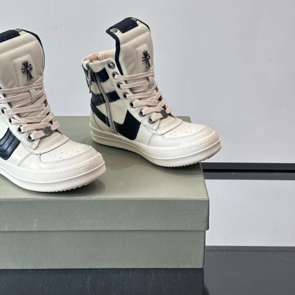 売れ行き好調 約3.5cmソール Rick Owens 激安 レザースニーカー 異素材コンビ クロスディテール リック・オウエンス