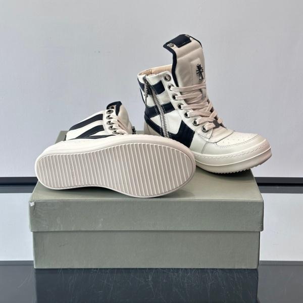 売れ行き好調 約3.5cmソール Rick Owens 激安 レザースニーカー 異素材コンビ クロスディテール リック・オウエンス