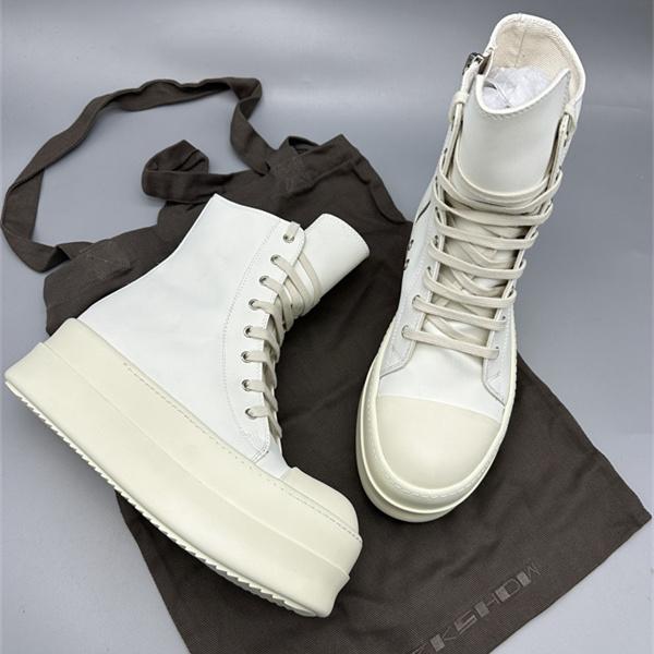 オールホワイト レザーアッパー サイドジップ RICK OWENS リック・オウエンス コピー 厚底ハイカットスニーカー 立体ボリュームソール 新作注目