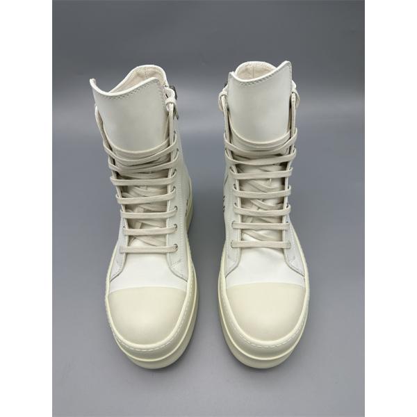 オールホワイト レザーアッパー サイドジップ RICK OWENS リック・オウエンス コピー 厚底ハイカットスニーカー 立体ボリュームソール 新作注目