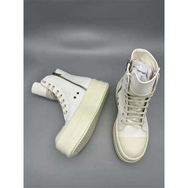 オールホワイト レザーアッパー サイドジップ RICK OWENS リック・オウエンス コピー 厚底ハイカットスニーカー 立体ボリュームソール 新作注目