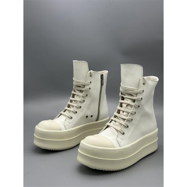 オールホワイト レザーアッパー サイドジップ RICK OWENS リック・オウエンス コピー 厚底ハイカットスニーカー 立体ボリュームソール 新作注目