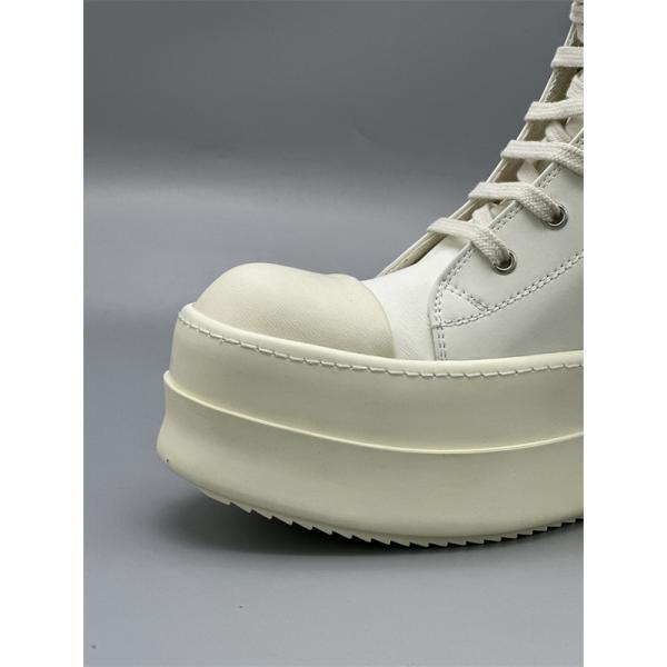 オールホワイト レザーアッパー サイドジップ RICK OWENS リック・オウエンス コピー 厚底ハイカットスニーカー 立体ボリュームソール 新作注目
