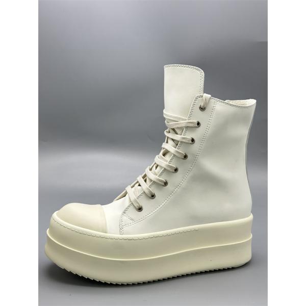 オールホワイト レザーアッパー サイドジップ RICK OWENS リック・オウエンス コピー 厚底ハイカットスニーカー 立体ボリュームソール 新作注目