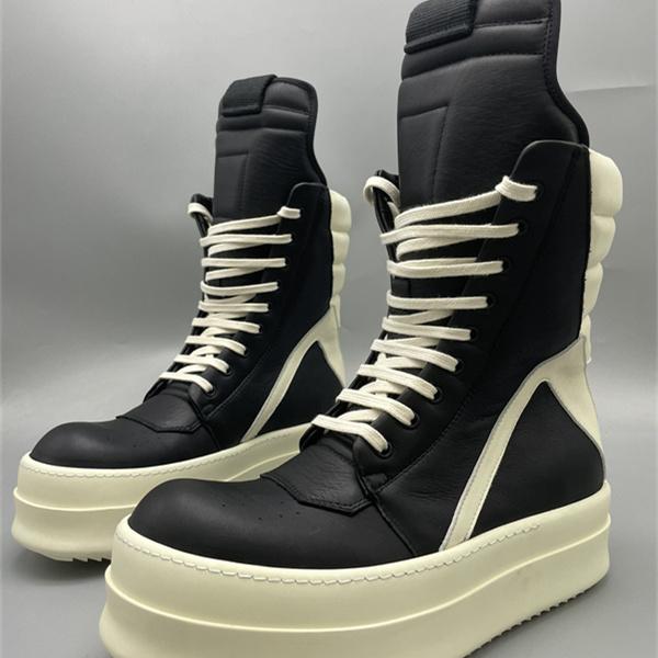  バイカラー切替 ボリュームソール RICK OWENS リック・オウエンス コピー 厚底ロングハイカットスニーカー 未来的モード 視線集中