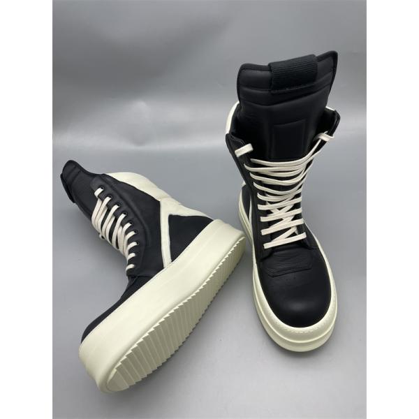 バイカラー切替 ボリュームソール RICK OWENS リック・オウエンス コピー 厚底ロングハイカットスニーカー 未来的モード 視線集中