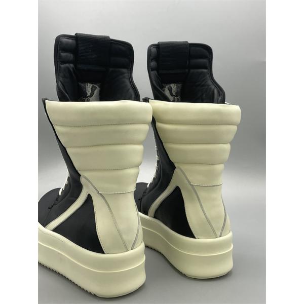  バイカラー切替 ボリュームソール RICK OWENS リック・オウエンス コピー 厚底ロングハイカットスニーカー 未来的モード 視線集中