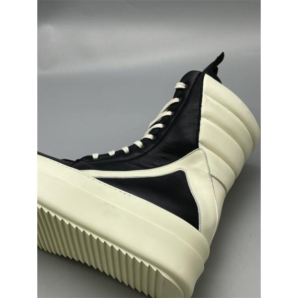  バイカラー切替 ボリュームソール RICK OWENS リック・オウエンス コピー 厚底ロングハイカットスニーカー 未来的モード 視線集中