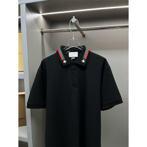 アイコニック映え ポロトップス 配色リブカラー 3ボタン前立て GUCCI グッチ コピー メンズ半袖ポロシャツ 端正シルエット