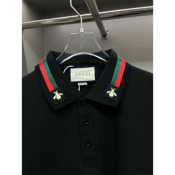 アイコニック映え ポロトップス 配色リブカラー 3ボタン前立て GUCCI グッチ コピー メンズ半袖ポロシャツ 端正シルエット
