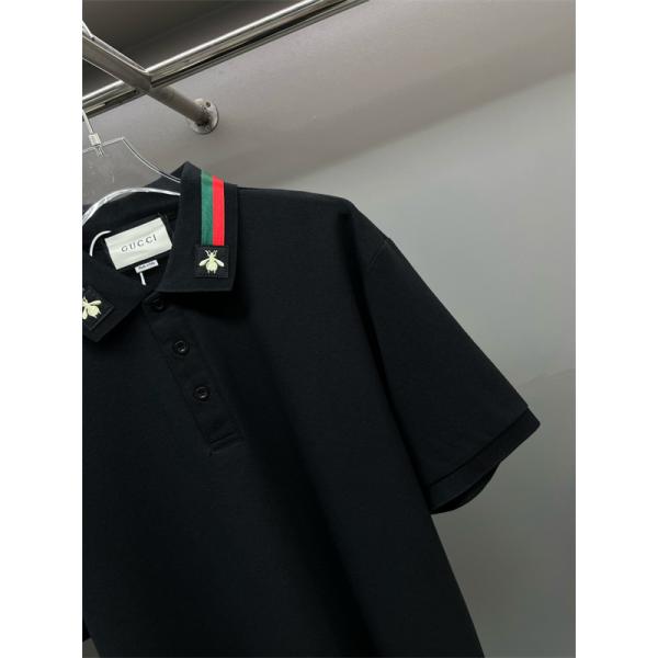 アイコニック映え ポロトップス 配色リブカラー 3ボタン前立て GUCCI グッチ コピー メンズ半袖ポロシャツ 端正シルエット