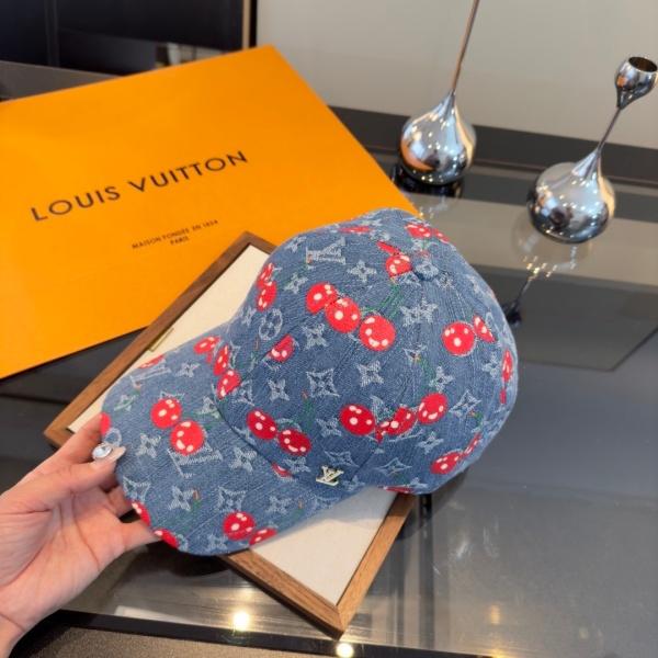 LOUIS VUITTON 激安 注目度急伸 チェリーモチーフ モノグラム デニムキャップ ヴィンテージ感 ベースボール帽