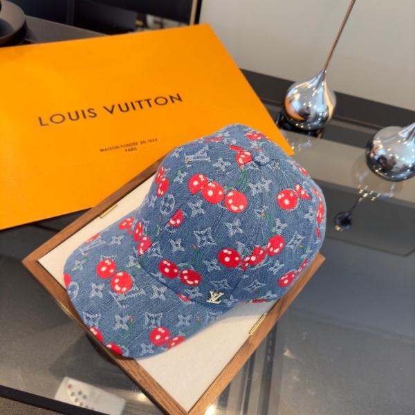 LOUIS VUITTON 激安 注目度急伸 チェリーモチーフ モノグラム デニムキャップ ヴィンテージ感 ベースボール帽