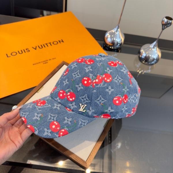 LOUIS VUITTON 激安 注目度急伸 チェリーモチーフ モノグラム デニムキャップ ヴィンテージ感 ベースボール帽
