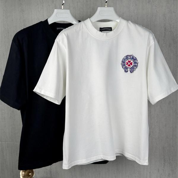 ゴシック意匠 CHROME HEARTS クロムハーツ コピー クルーネックTシャツ サークルレタリング フローラルクロス構成