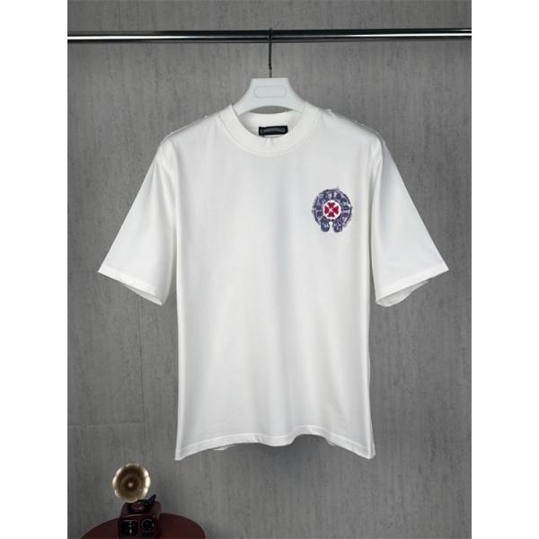 ゴシック意匠 CHROME HEARTS クロムハーツ コピー クルーネックTシャツ サークルレタリング フローラルクロス構成