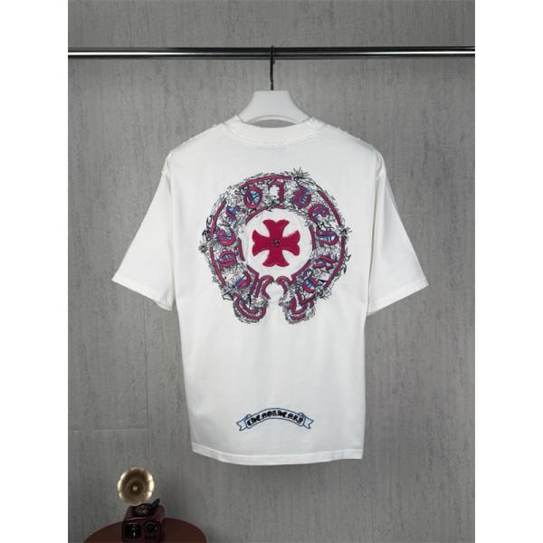 ゴシック意匠 CHROME HEARTS クロムハーツ コピー クルーネックTシャツ サークルレタリング フローラルクロス構成