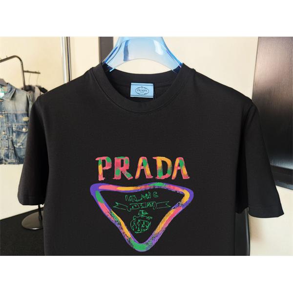 ポップアート仕様 PRADA プラダ コピー クルーネックTシャツ ブランドレタリング トライアングルグラフィック