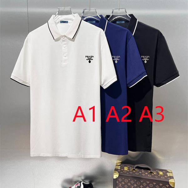 スマートカジュアル PRADA プラダ コピー ポロトップス 襟ラインアクセント ミニチャーム風ロゴ