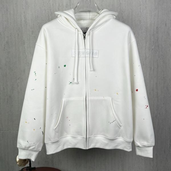 Supreme × MM6 Maison Margiela コピー 2026注目コラボ ペイントスプラッシュ BOXロゴ ジップアップパーカー オーバーサイズ