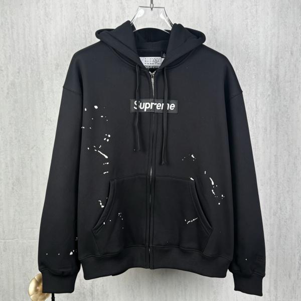 Supreme × MM6 Maison Margiela コピー 2026注目コラボ ペイントスプラッシュ BOXロゴ ジップアップパーカー オーバーサイズ
