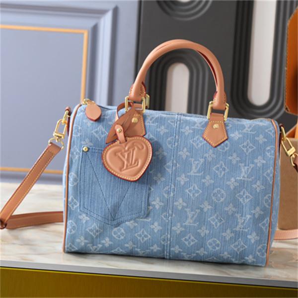 デニム素材が映える LOUIS VUITTON ルイヴィトン コピー ハンドバッグ フロントポケット レザーハンドル 旅映えフォルム