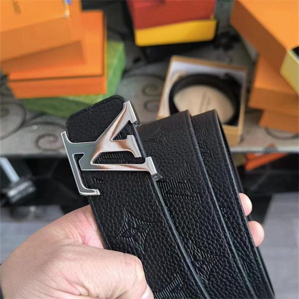 型押しレザー調 LOUIS VUITTON ルイヴィトン コピー ワイドベルト ビッグLVバックル モダンメンズ