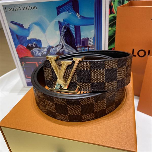 金具映え LOUIS VUITTON ルイヴィトン コピー ワイドベルト ダミエパターン 大型LVモチーフ クラシック仕立て