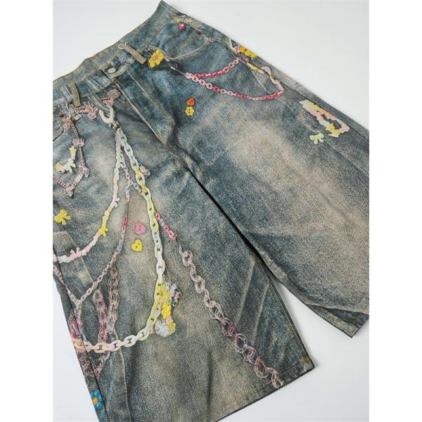 装飾デニムが主役 Acne Studios アクネ ストゥディオズ コピー ワイドハーフパンツ ハートモチーフ フェード加工