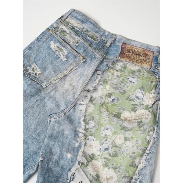 花柄リペアが映える Acne Studios アクネ ストゥディオズ コピー クラッシュジーンズ 大胆カットオフ ルーズシルエット