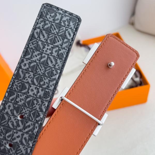 HERMÈS コピー 2026注目モデル H型掛けバックル メンズダブルフェイス本革ベルト 幾何型押しデザイン 重厚メタル金具