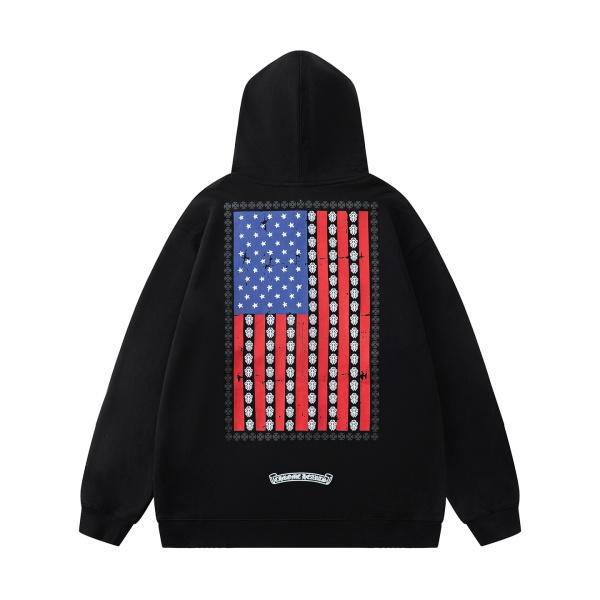 CHROME HEARTS コピー 注文集中 星条旗モチーフ フルジップフーディー バック大型プリント ゴシックアクセント ユニセックス