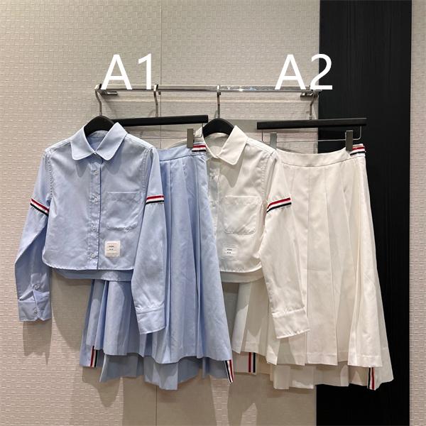 プレッピームード THOM BROWNE トム ブラウン コピー 2ピースセット ポケットシャツ ハイウエストプリーツ