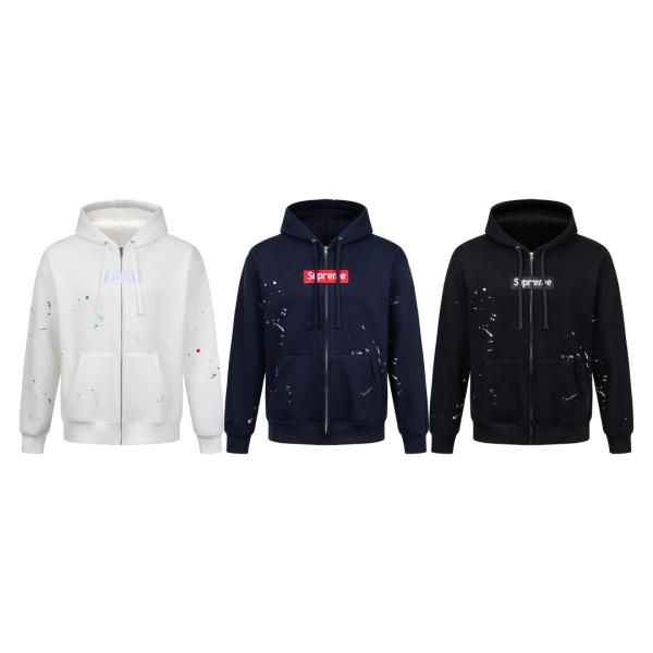 SUPREME × MM6 Maison Margiela コピー 2026 話題コラボ ペイントスプラッシュ Box Logo フルジップパーカー オーバーサイズ